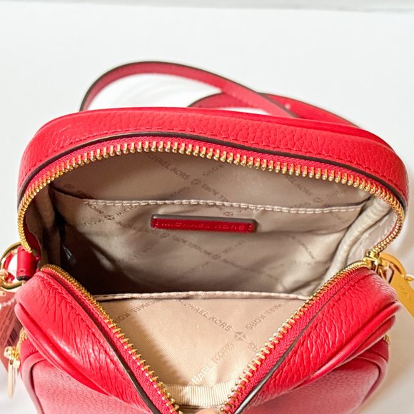 Michael Kors Jet Set Travel North South Flight Chain Crossbody Bag Bright Red - Picture 8 of 13